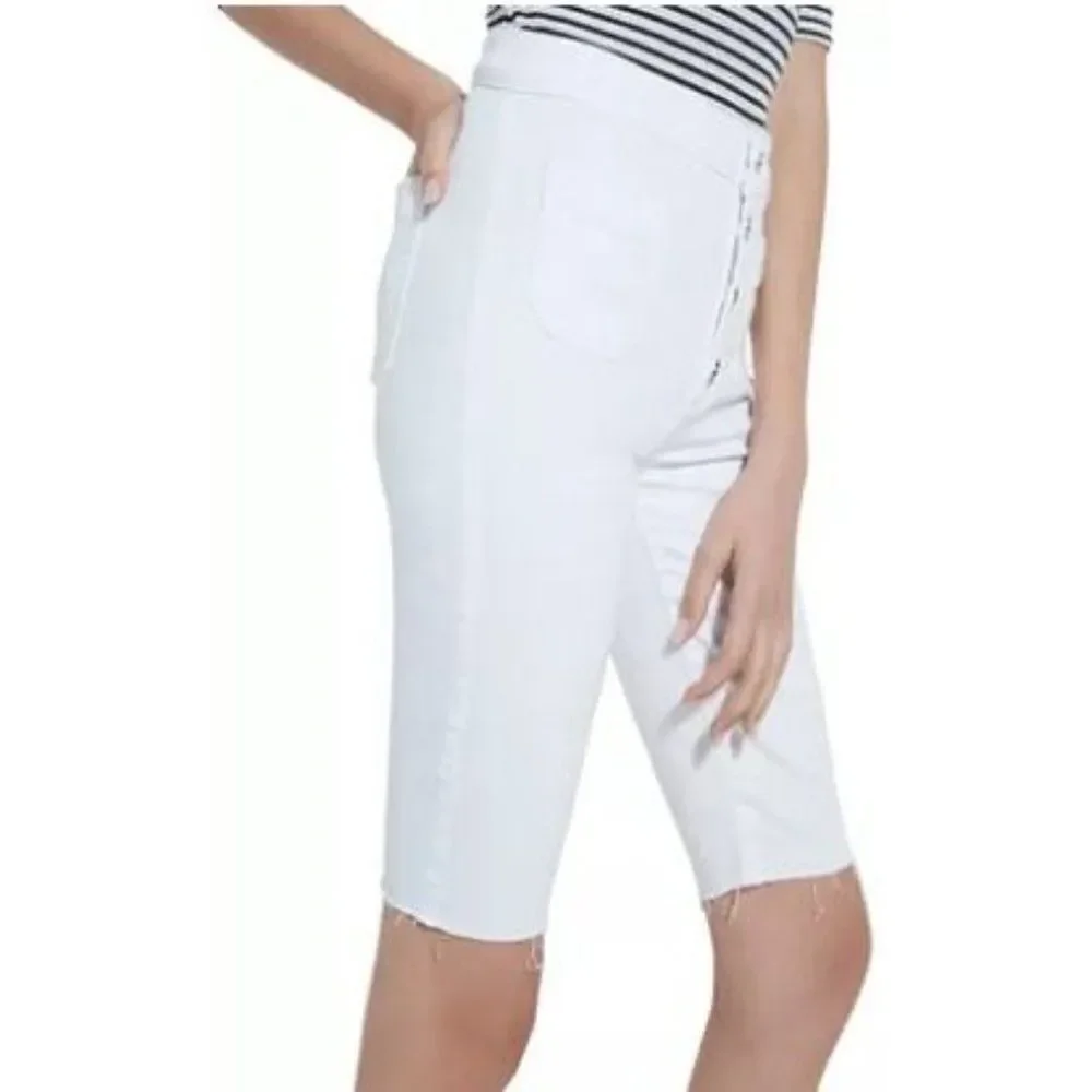 GUESS Bermuda Jean Shorts 25 White Women's Stretch Cut Off NEW‎